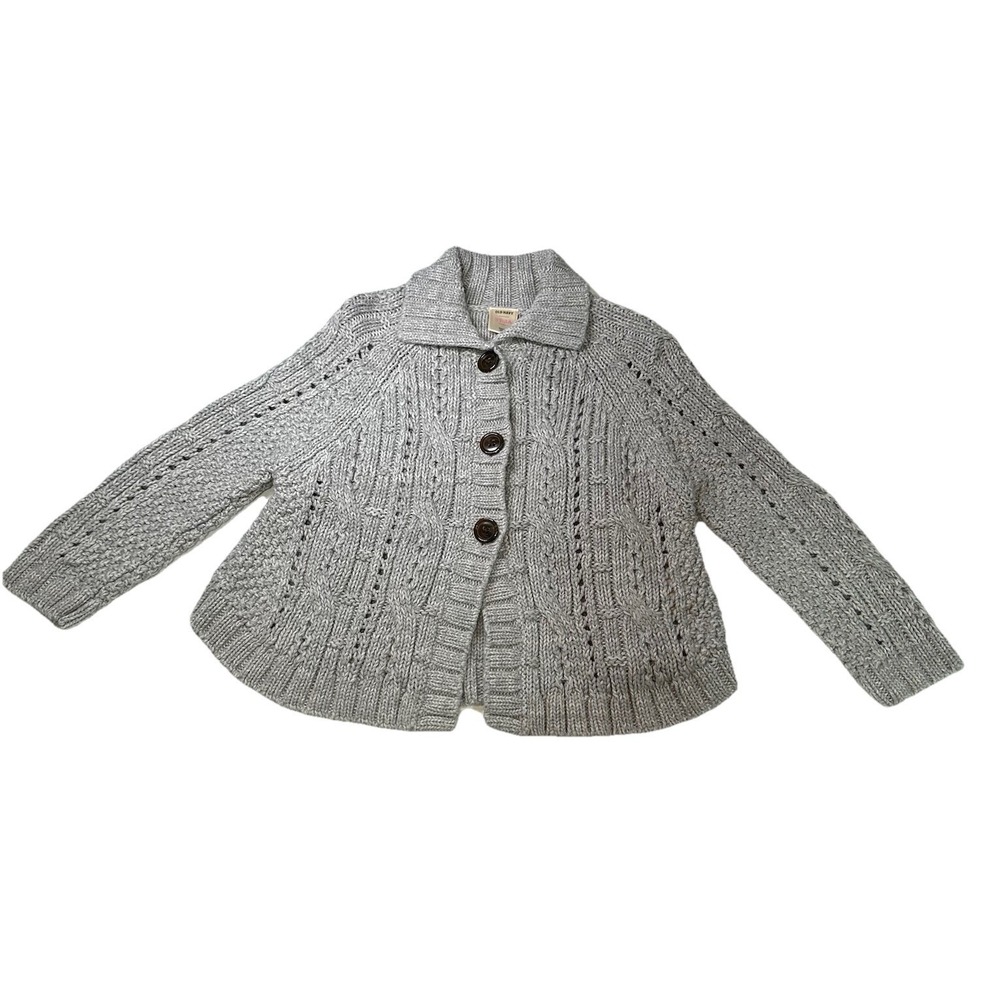 Old Navy Cable Knit Sweater Toddler Girls Size 3T Lt. Gray Buttons Long Sleeves
